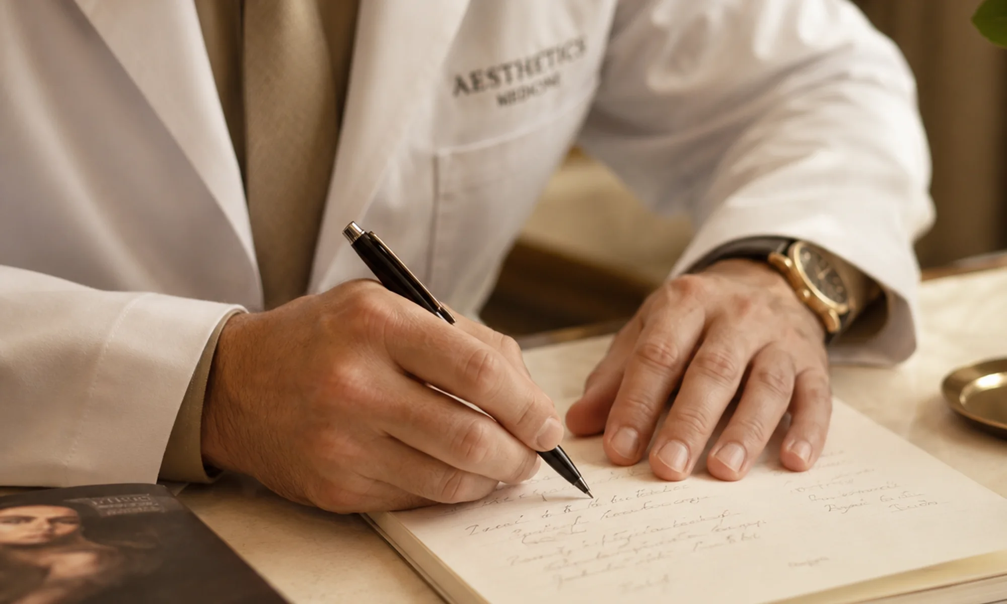 Plan médico-estético escrito durante la valoración sin mostrar rostro