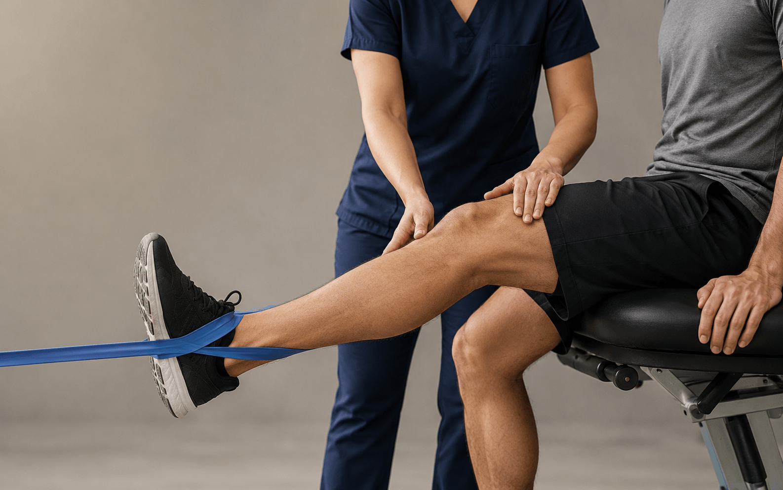 Fisioterapeuta valorando la rodilla de un paciente