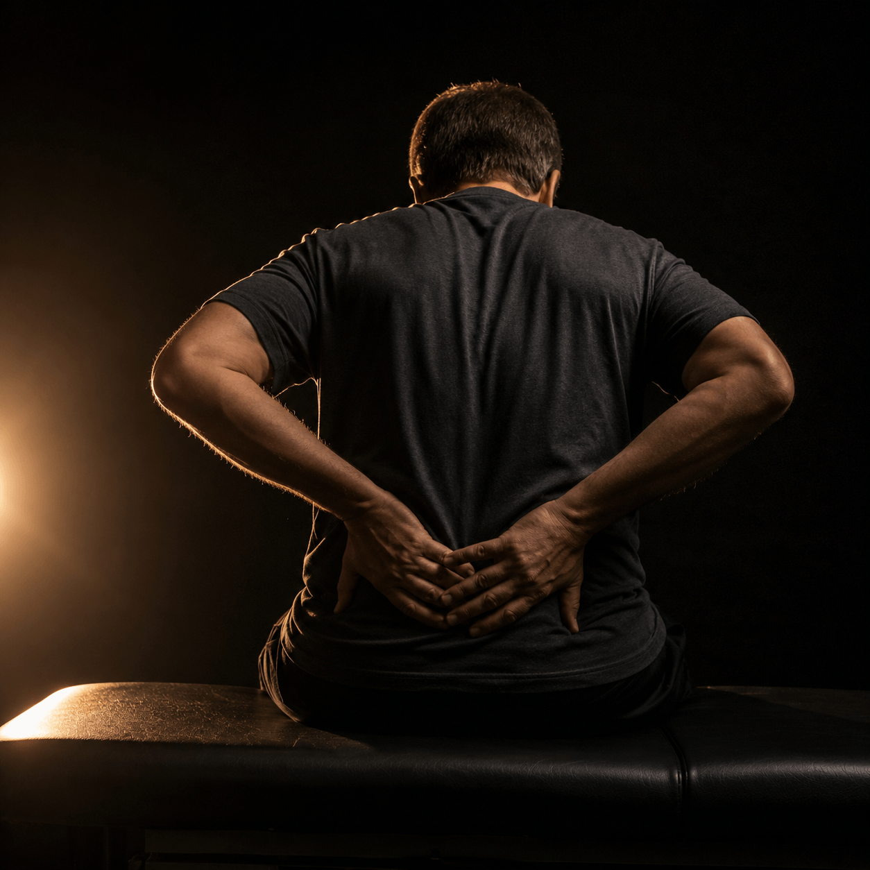 Persona con dolor crónico de espalda en consulta de fisioterapia