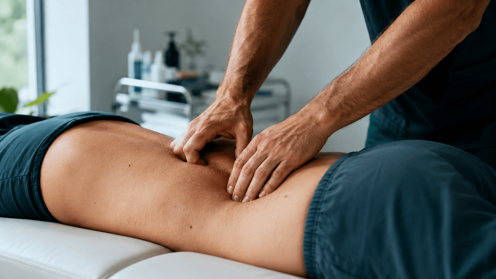 Fisioterapeuta realizando terapia manual en camilla